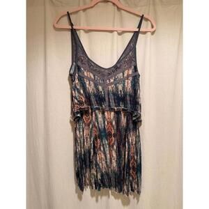 Chic Bohemian Print Dress with Lace Detail